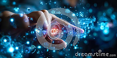 Marketer Interacting with a Customer Data Platform CDP Interface for Enhanced Data Unification and Marketing Stock Photo