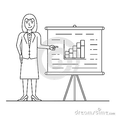 Marketer in suit pointing at presentation board with the growth chart Vector Illustration