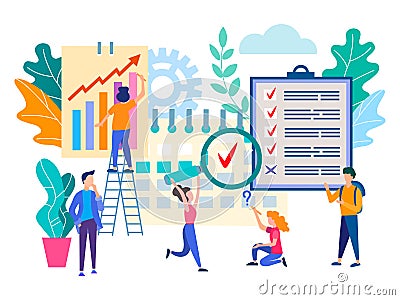 Marketers, managers analyze the data and organize the workflow Vector Illustration