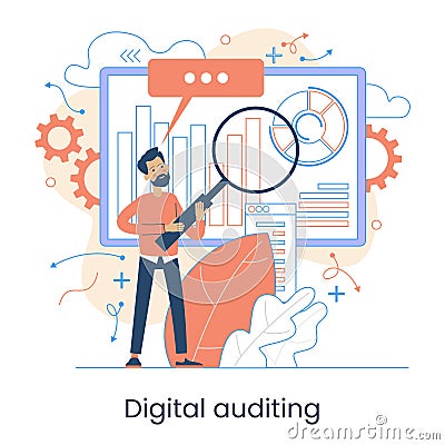 Marketing accounting concept. Finance management. Marketing investment. Digital auditing, business plan. Digital sales. Demand Vector Illustration