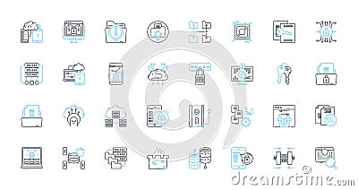 Marketing accounting linear icons set. Analytics, Budgeting, Reporting, ROI, Forecasting, Metrics, Tracking line vector Vector Illustration