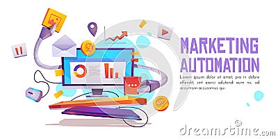 Marketing automation banner. Technology for SEO Vector Illustration