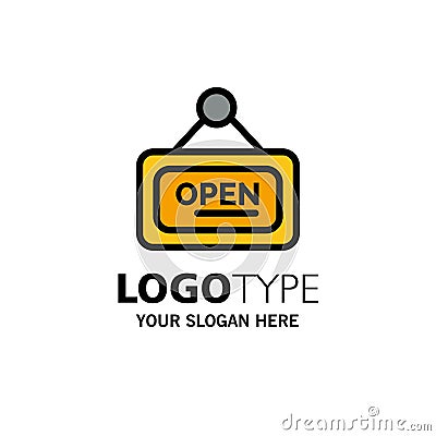 Marketing, Board, Sign, Open Business Logo Template. Flat Color Vector Illustration