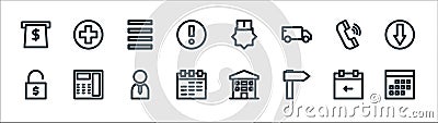 Marketing business line icons. linear set. quality vector line set such as calculator, right way, calendar, unsafe, telephone, Vector Illustration