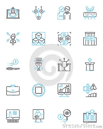 Marketing campaign linear icons set. Strategy, Targeting, Messaging, Metrics, Conversion, Branding, Advertising line Vector Illustration