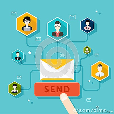 Marketing concept of running email campaign, email advertising, Vector Illustration