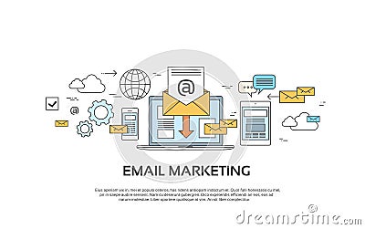 Marketing Email Laptop Envelope Send Business Mail Device Entertainment Vector Illustration