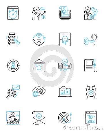 Marketing identity linear icons set. Branding, Identity, Image, Messaging, Positioning, Reputation, Perception line Vector Illustration