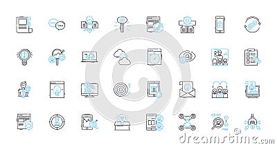 Marketing identity linear icons set. branding, logos, promotion, differentiation, messaging, strategy, positioning line Vector Illustration