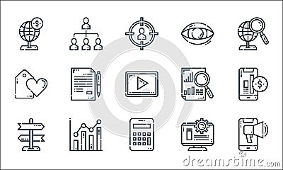 Marketing line icons. linear set. quality vector line set such as smartphone, budget, directional, computer, insight, best price, Vector Illustration