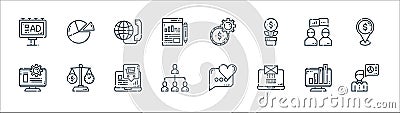 marketing line icons. linear set. quality vector line set such as thinking, email, hierarchical structure, computer, discussion, Vector Illustration