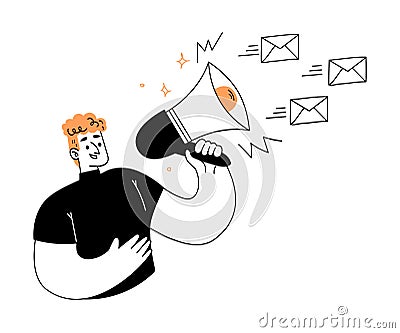 Marketing with Man Character with Megaphone Advertising Vector Illustration Stock Photo