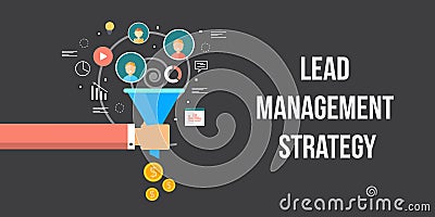 Lead management strategy, conversion optimization, sales funnel, generating money online concept. Flat design vector banner. Vector Illustration