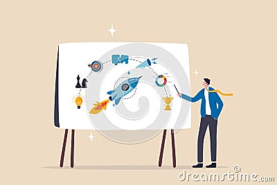 Marketing plan, strategy planning to launch product, innovation or idea to develop plan, promotion and advertising, analyze data Vector Illustration