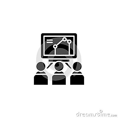Marketing presentation black icon concept. Marketing presentation flat vector symbol, sign, illustration. Vector Illustration