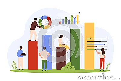 Marketing research and data optimization, SEO service customization by tiny people Vector Illustration