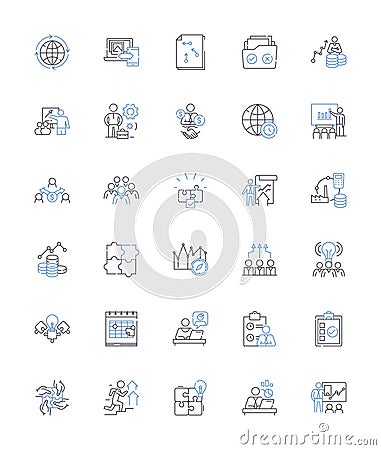 Marketing research line icons collection. Insights, Data, Analytics, Segmentation, Surveys, Questionnaires, Focus groups Vector Illustration