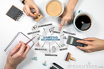 MARKETING SEGMENTATION. Geographic, demographic, income and generation concept. Chart with keywords and icons Stock Photo
