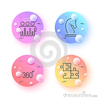 Marketing strategy, Employees group and Puzzle game minimal line icons. For web application, printing. Vector Vector Illustration