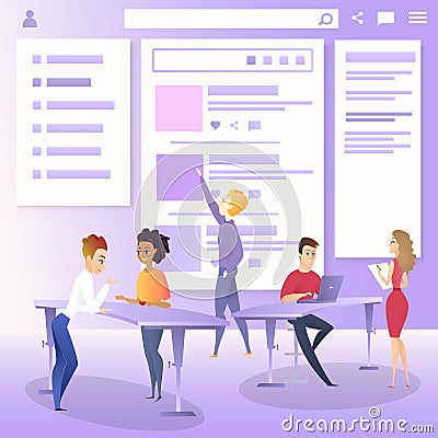 Marketing Team Create Project Interface Prototype Vector Illustration