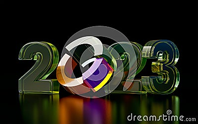 2023 Marketing Trends new year with financial chart pie glass Stock Photo