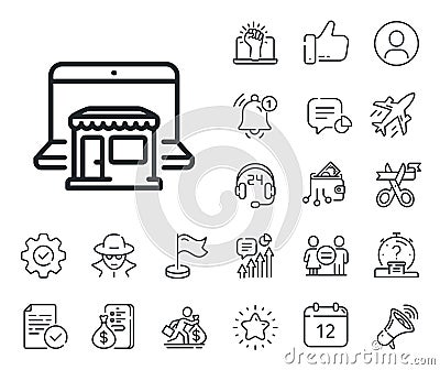 Marketplace line icon. Online shop sign. Salaryman, gender equality and alert bell. Vector Vector Illustration