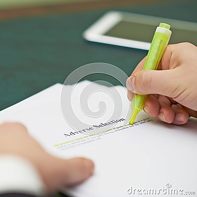 Marking words in an adverse selection definition Stock Photo