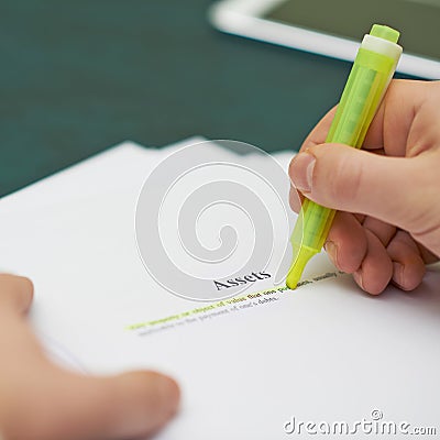 Marking words in an assets definition Stock Photo