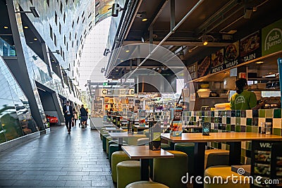 Markthal interior. Shops and people walking around. Rotterdam, Netherlands Editorial Stock Photo