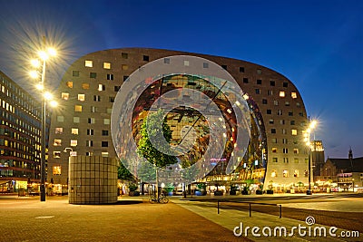 Markthal Market Hall building with a market hall underneath in Rotterdam, Netherlands Editorial Stock Photo