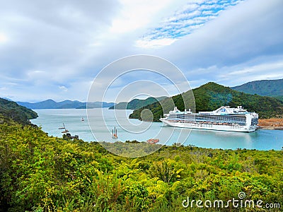 Marlborough Sounds Cruise Ship, New Zealand Editorial Stock Photo