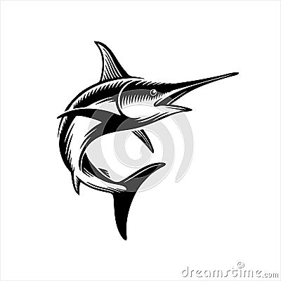 Marlin Fish, Atlantic Swordfish, Wildlife. Flat Vector Icon illustration. Vector Illustration