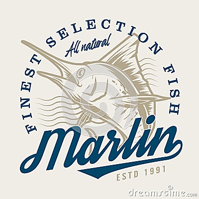 Marlin fish emblem colorful vintage Vector Illustration