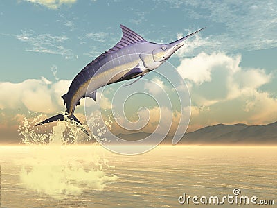 Marlin fish jump - 3D render Stock Photo