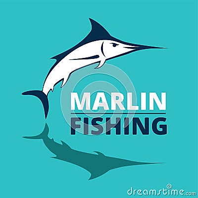 Marlin fish logo. Swordfish fishing emblem. Angry marlina. Design elements for fisherman club or tournament. Big game Vector Illustration