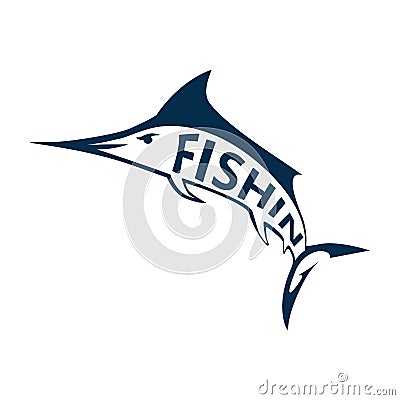 Marlin fish logo. Swordfish fishing emblem. Angry marlina. Design elements for fisherman club or tournament. Big game Vector Illustration