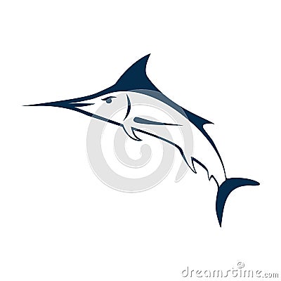 Marlin fish logo. Swordfish fishing emblem. Angry marlina. Design elements for fisherman club or tournament. Big game Vector Illustration