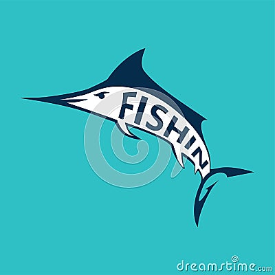 Marlin fish logo. Swordfish fishing emblem. Angry marlina. Design elements for fisherman club or tournament. Big game Vector Illustration