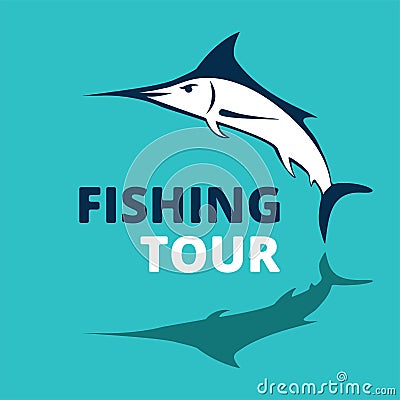 Marlin fish logo. Swordfish fishing emblem. Angry marlina. Design elements for fisherman club or tournament. Big game Vector Illustration