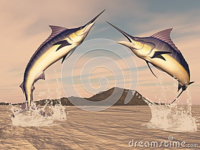 Marlin fishes danse - 3D render Stock Photo