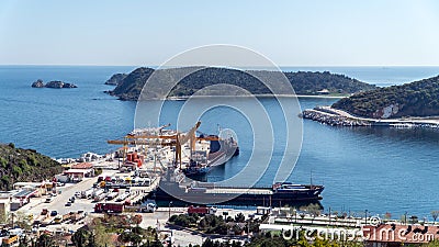 Marmara island harbour where marble products are loaded to cargo ships, Turkey Editorial Stock Photo
