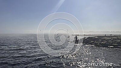 Marmara Sea view from Baruthane public park on a foggy and sunny day Editorial Stock Photo