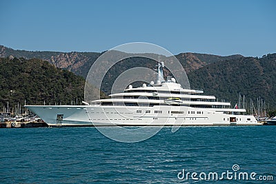 M Y Eclipse superyacht owned by Russian oligarch Roman Abramovich, in Netsel Marina port of Marmaris, Turkey Editorial Stock Photo