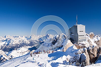 At the Marmolada slopes at sunny winter day Stock Photo