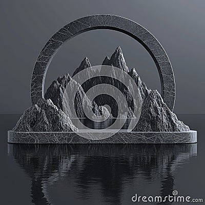Marmorino Minimalistic Round Picture Frame. Realistic Ring Texture on Black Background. AI Generated Empty Circle. Stock Photo