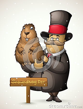 Marmot and man on Groundhog Day Vector Illustration