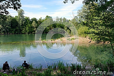 Fishing on the Marne river Editorial Stock Photo