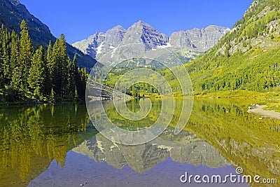 Maroon Bells, Elk Range, Rocky Mountains, Colorado Stock Photo