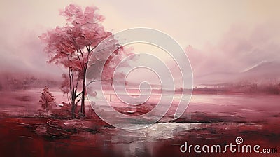 Maroon Mist: Uhd Oil Painting Of Soft Pink Trees In Monochromatic Scheme Stock Photo