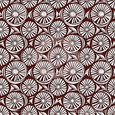 Maroon red country floral blockprint linen seamless pattern. Allover print of French cottage interior cotton effect Stock Photo